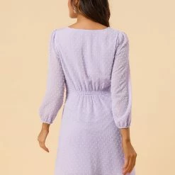 Allegra K Women's Elastic Waist Flowy Dress V Neck 3/4 Sleeve A-line Chiffon Dresses