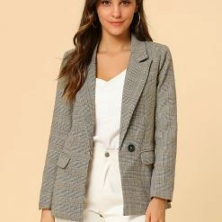 Allegra K Notched Lapel Plaid Boyfriend Blazer Jacket 93 Allegra K Notched Lapel Plaid Boyfriend Blazer Jacket