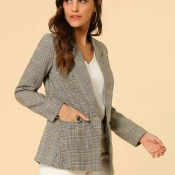 Allegra K Notched Lapel Plaid Boyfriend Blazer Jacket 95 Allegra K Notched Lapel Plaid Boyfriend Blazer Jacket