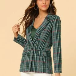 Allegra K Notched Lapel Plaid Boyfriend Blazer Jacket 87 Allegra K Notched Lapel Plaid Boyfriend Blazer Jacket