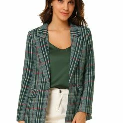 Allegra K Notched Lapel Plaid Boyfriend Blazer Jacket 86 Allegra K Notched Lapel Plaid Boyfriend Blazer Jacket