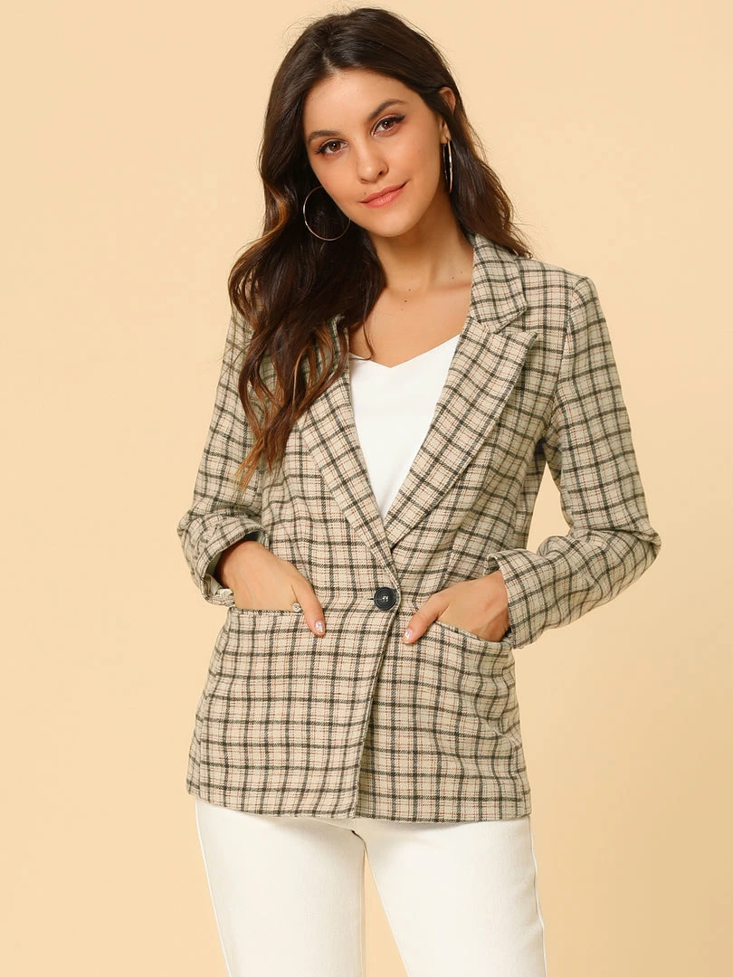 Allegra K Notched Lapel Plaid Boyfriend Blazer Jacket 35 Allegra K Notched Lapel Plaid Boyfriend Blazer Jacket
