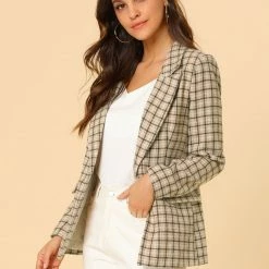 Allegra K Notched Lapel Plaid Boyfriend Blazer Jacket 83 Allegra K Notched Lapel Plaid Boyfriend Blazer Jacket