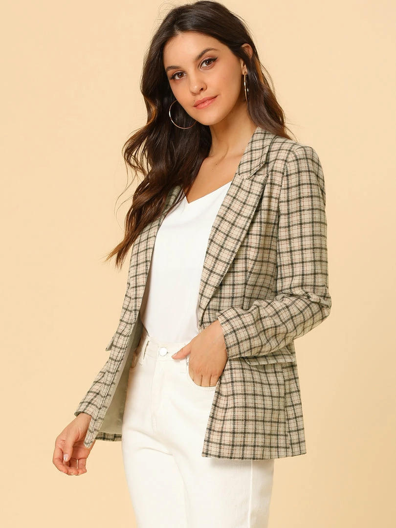 Allegra K Notched Lapel Plaid Boyfriend Blazer Jacket 36 Allegra K Notched Lapel Plaid Boyfriend Blazer Jacket