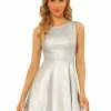 Allegra K Women's Metallic Sleeveless Round Neck High Waist Fit And Flare Dress