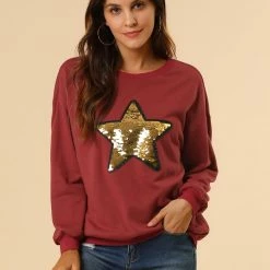 Allegra K Women's Sequin Shiny Star Crew Neck Long Sleeve Sweatshirt Top 71 Allegra K Women's Sequin Shiny Star Crew Neck Long Sleeve Sweatshirt Top