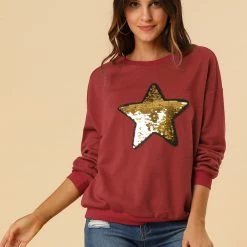 Allegra K Women's Sequin Shiny Star Crew Neck Long Sleeve Sweatshirt Top 72 Allegra K Women's Sequin Shiny Star Crew Neck Long Sleeve Sweatshirt Top