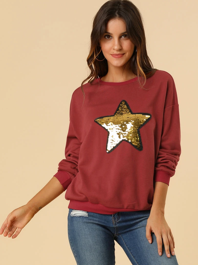 Allegra K Women's Sequin Shiny Star Crew Neck Long Sleeve Sweatshirt Top 36 Allegra K Women's Sequin Shiny Star Crew Neck Long Sleeve Sweatshirt Top