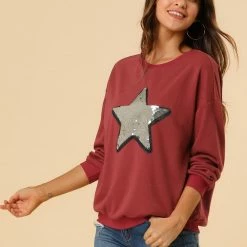 Allegra K Women's Sequin Shiny Star Crew Neck Long Sleeve Sweatshirt Top 73 Allegra K Women's Sequin Shiny Star Crew Neck Long Sleeve Sweatshirt Top