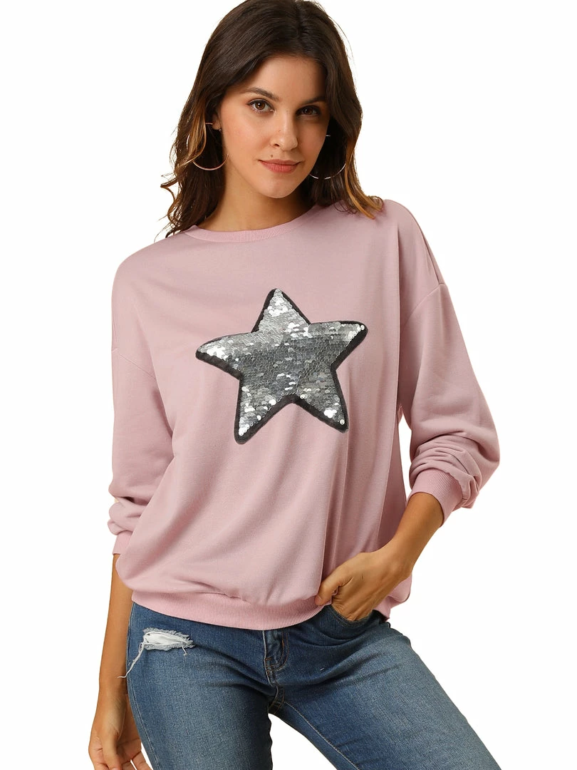 Allegra K Women's Sequin Shiny Star Crew Neck Long Sleeve Sweatshirt Top 10 Allegra K Women's Sequin Shiny Star Crew Neck Long Sleeve Sweatshirt Top