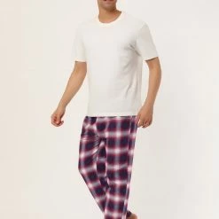 Allegra K Men's Flannel Plaids Pajamas Pants Drawstring Sleepwear Pjs Pants With Pockets