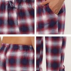 Allegra K Men's Flannel Plaids Pajamas Pants Drawstring Sleepwear Pjs Pants With Pockets