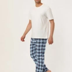 Allegra K Men's Flannel Plaids Pajamas Pants Drawstring Sleepwear Pjs Pants With Pockets