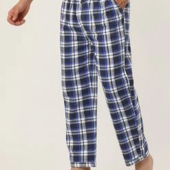 Allegra K Men's Flannel Plaids Pajamas Pants Drawstring Sleepwear Pjs Pants With Pockets
