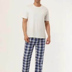 Allegra K Men's Flannel Plaids Pajamas Pants Drawstring Sleepwear Pjs Pants With Pockets