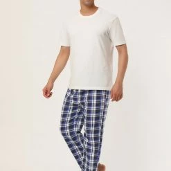 Allegra K Men's Flannel Plaids Pajamas Pants Drawstring Sleepwear Pjs Pants With Pockets