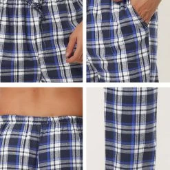 Allegra K Men's Flannel Plaids Pajamas Pants Drawstring Sleepwear Pjs Pants With Pockets