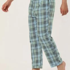 Allegra K Men's Flannel Plaids Pajamas Pants Drawstring Sleepwear Pjs Pants With Pockets