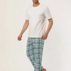Allegra K Men's Flannel Plaids Pajamas Pants Drawstring Sleepwear Pjs Pants With Pockets