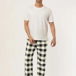 Allegra K Men's Flannel Plaids Pajamas Pants Drawstring Sleepwear Pjs Pants With Pockets