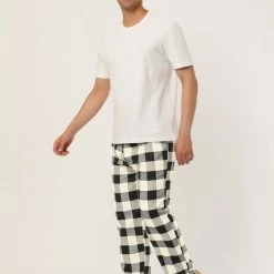 Allegra K Men's Flannel Plaids Pajamas Pants Drawstring Sleepwear Pjs Pants With Pockets