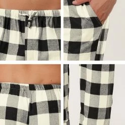 Allegra K Men's Flannel Plaids Pajamas Pants Drawstring Sleepwear Pjs Pants With Pockets