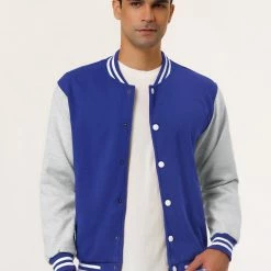 Allegra K Men's Varsity Baseball Jacket Button Down Classic Color Block Sport Bomber Jackets 113 Allegra K Men's Varsity Baseball Jacket Button Down Classic Color Block Sport Bomber Jackets