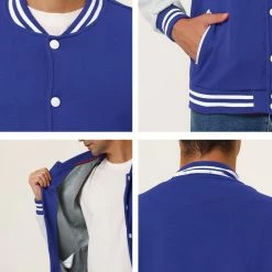 Allegra K Men's Varsity Baseball Jacket Button Down Classic Color Block Sport Bomber Jackets 117 Allegra K Men's Varsity Baseball Jacket Button Down Classic Color Block Sport Bomber Jackets