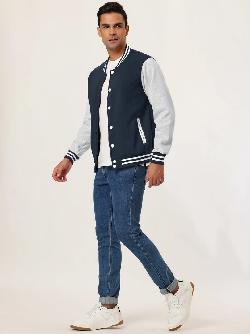 Allegra K Men's Varsity Baseball Jacket Button Down Classic Color Block Sport Bomber Jackets 19 Allegra K Men's Varsity Baseball Jacket Button Down Classic Color Block Sport Bomber Jackets
