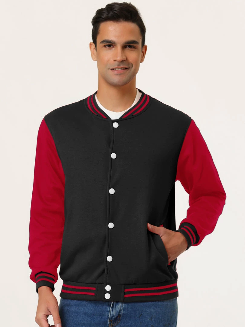 Allegra K Men's Varsity Baseball Jacket Button Down Classic Color Block Sport Bomber Jackets 5 Allegra K Men's Varsity Baseball Jacket Button Down Classic Color Block Sport Bomber Jackets