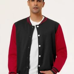 Allegra K Men's Varsity Baseball Jacket Button Down Classic Color Block Sport Bomber Jackets 66 Allegra K Men's Varsity Baseball Jacket Button Down Classic Color Block Sport Bomber Jackets