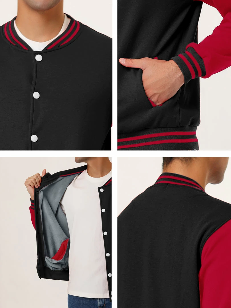 Allegra K Men's Varsity Baseball Jacket Button Down Classic Color Block Sport Bomber Jackets 9 Allegra K Men's Varsity Baseball Jacket Button Down Classic Color Block Sport Bomber Jackets