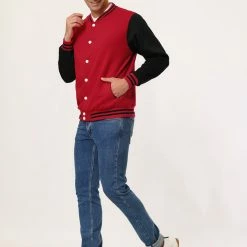 Allegra K Men's Varsity Baseball Jacket Button Down Classic Color Block Sport Bomber Jackets 121 Allegra K Men's Varsity Baseball Jacket Button Down Classic Color Block Sport Bomber Jackets