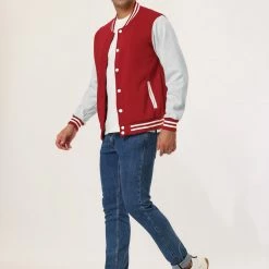 Allegra K Men's Varsity Baseball Jacket Button Down Classic Color Block Sport Bomber Jackets 85 Allegra K Men's Varsity Baseball Jacket Button Down Classic Color Block Sport Bomber Jackets