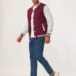 Allegra K Men's Varsity Baseball Jacket Button Down Classic Color Block Sport Bomber Jackets 91 Allegra K Men's Varsity Baseball Jacket Button Down Classic Color Block Sport Bomber Jackets