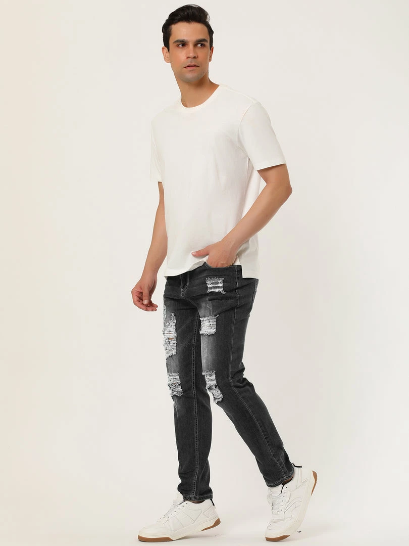 Allegra K Men's Western Ripped Jean Slim Fit Distressed Skinny Denim Jeans 31 Allegra K Men's Western Ripped Jean Slim Fit Distressed Skinny Denim Jeans