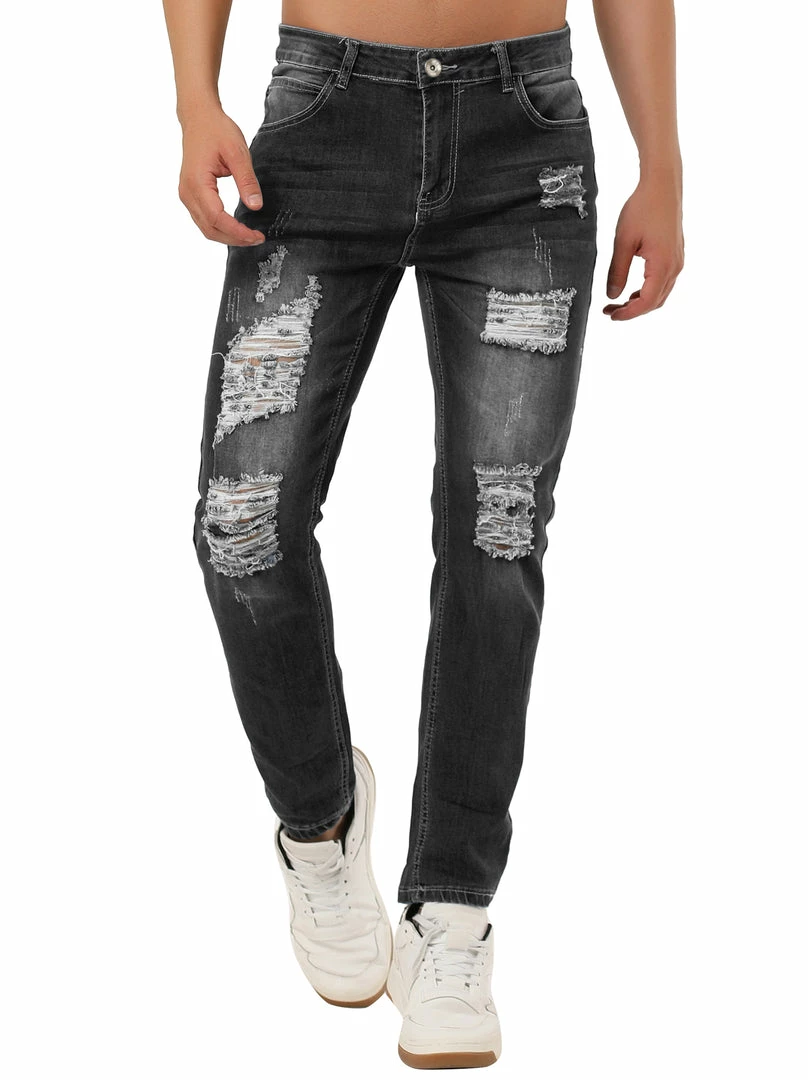 Allegra K Men's Western Ripped Jean Slim Fit Distressed Skinny Denim Jeans 28 Allegra K Men's Western Ripped Jean Slim Fit Distressed Skinny Denim Jeans