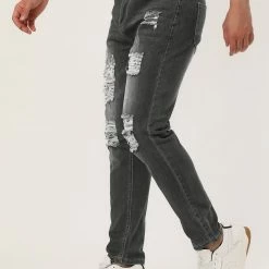 Allegra K Men's Western Ripped Jean Slim Fit Distressed Skinny Denim Jeans 53 Allegra K Men's Western Ripped Jean Slim Fit Distressed Skinny Denim Jeans