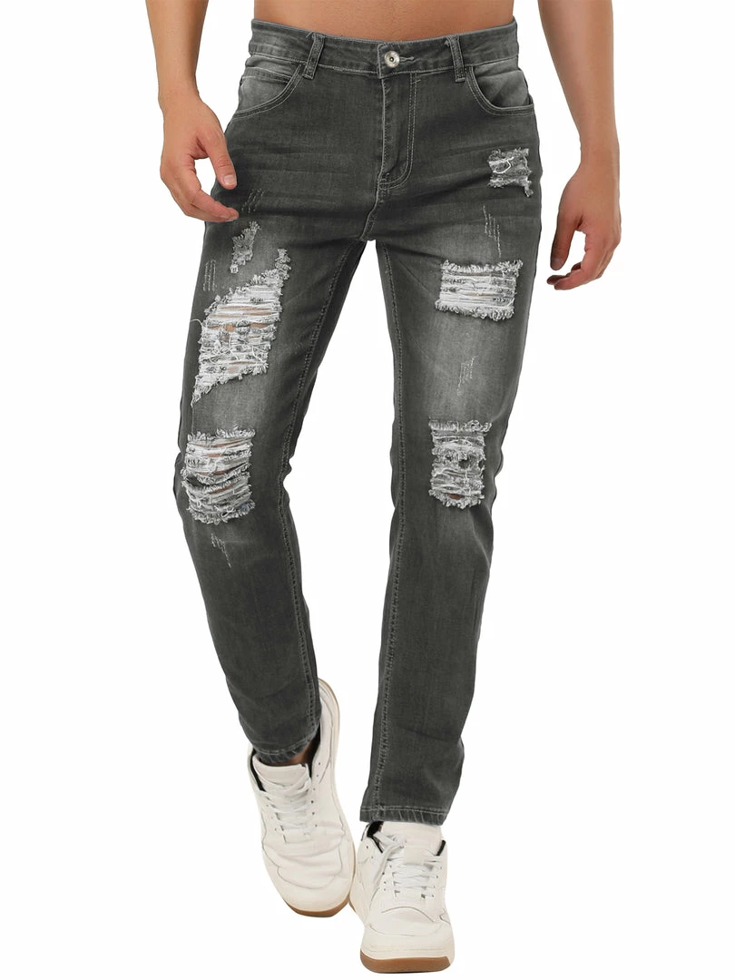 Allegra K Men's Western Ripped Jean Slim Fit Distressed Skinny Denim Jeans 22 Allegra K Men's Western Ripped Jean Slim Fit Distressed Skinny Denim Jeans