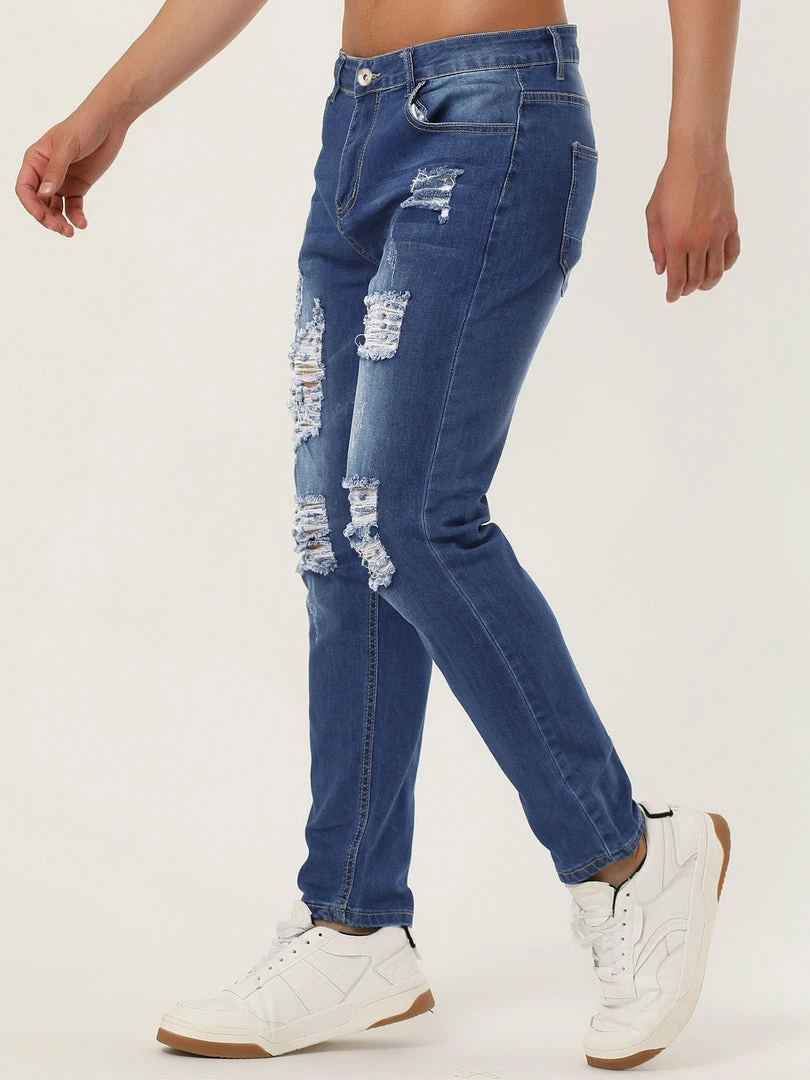 Allegra K Men's Western Ripped Jean Slim Fit Distressed Skinny Denim Jeans 17 Allegra K Men's Western Ripped Jean Slim Fit Distressed Skinny Denim Jeans