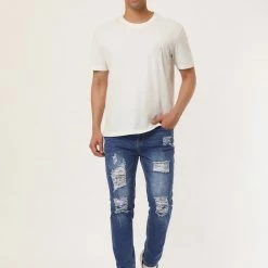 Allegra K Men's Western Ripped Jean Slim Fit Distressed Skinny Denim Jeans 48 Allegra K Men's Western Ripped Jean Slim Fit Distressed Skinny Denim Jeans
