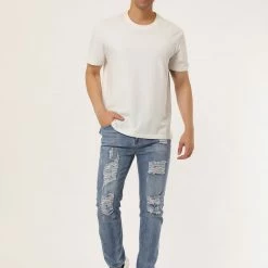 Allegra K Men's Western Ripped Jean Slim Fit Distressed Skinny Denim Jeans 42 Allegra K Men's Western Ripped Jean Slim Fit Distressed Skinny Denim Jeans