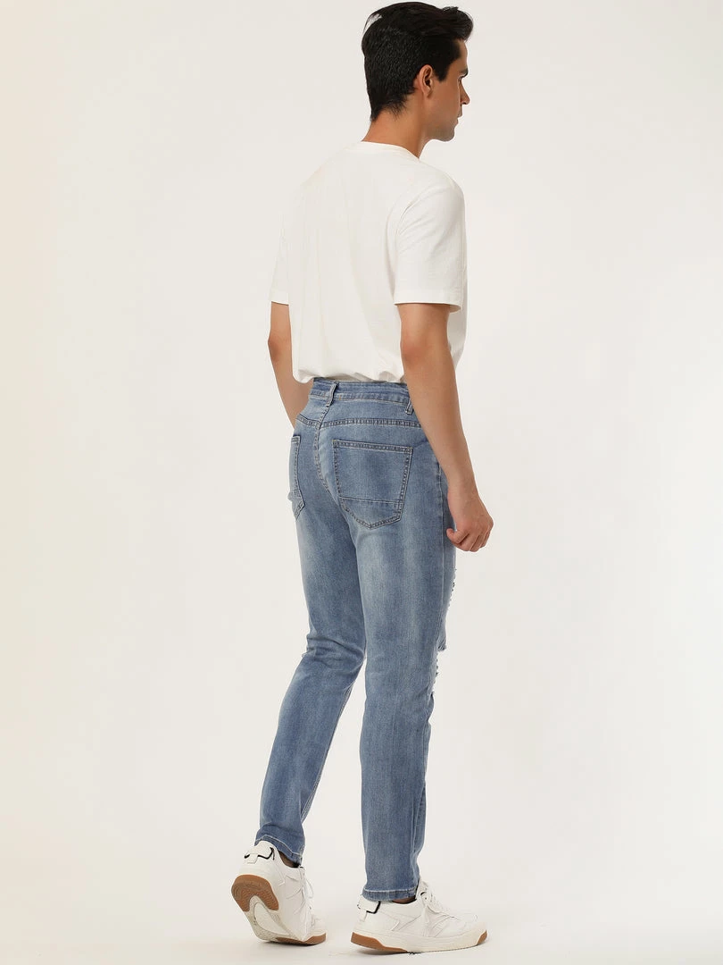 Allegra K Men's Western Ripped Jean Slim Fit Distressed Skinny Denim Jeans 14 Allegra K Men's Western Ripped Jean Slim Fit Distressed Skinny Denim Jeans