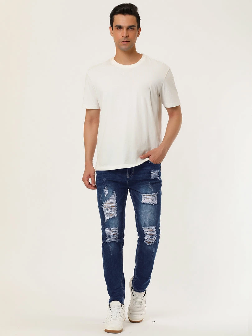 Allegra K Men's Western Ripped Jean Slim Fit Distressed Skinny Denim Jeans 6 Allegra K Men's Western Ripped Jean Slim Fit Distressed Skinny Denim Jeans