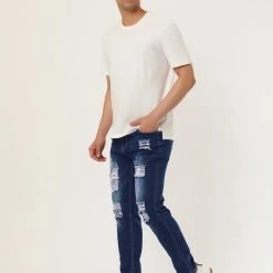 Allegra K Men's Western Ripped Jean Slim Fit Distressed Skinny Denim Jeans 37 Allegra K Men's Western Ripped Jean Slim Fit Distressed Skinny Denim Jeans