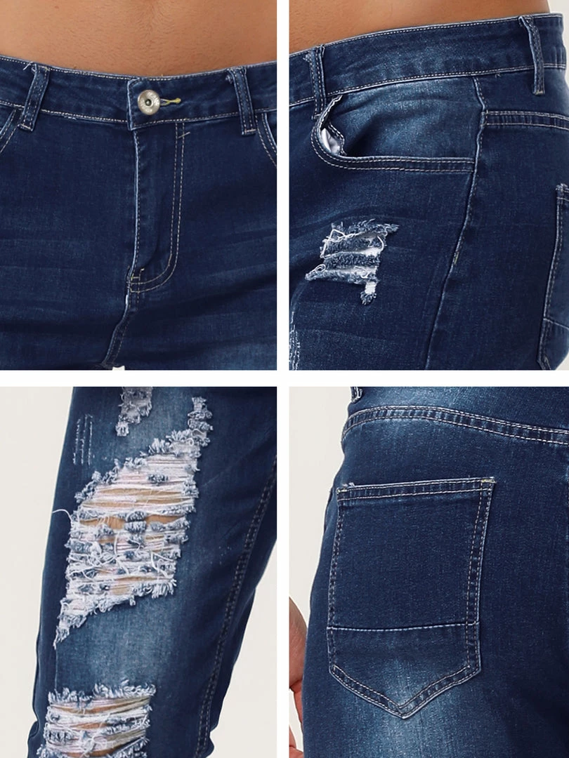 Allegra K Men's Western Ripped Jean Slim Fit Distressed Skinny Denim Jeans 9 Allegra K Men's Western Ripped Jean Slim Fit Distressed Skinny Denim Jeans