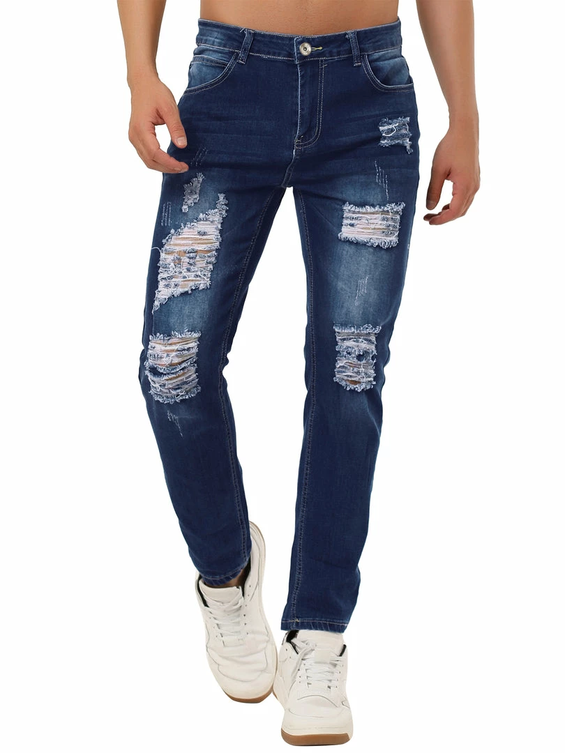 Allegra K Men's Western Ripped Jean Slim Fit Distressed Skinny Denim Jeans 4 Allegra K Men's Western Ripped Jean Slim Fit Distressed Skinny Denim Jeans