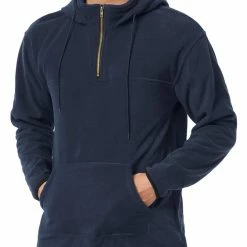 Allegra K Men's Drawstring Hooded Sweatshirt Plush Half Zip Outdoor Pullover Hoodie