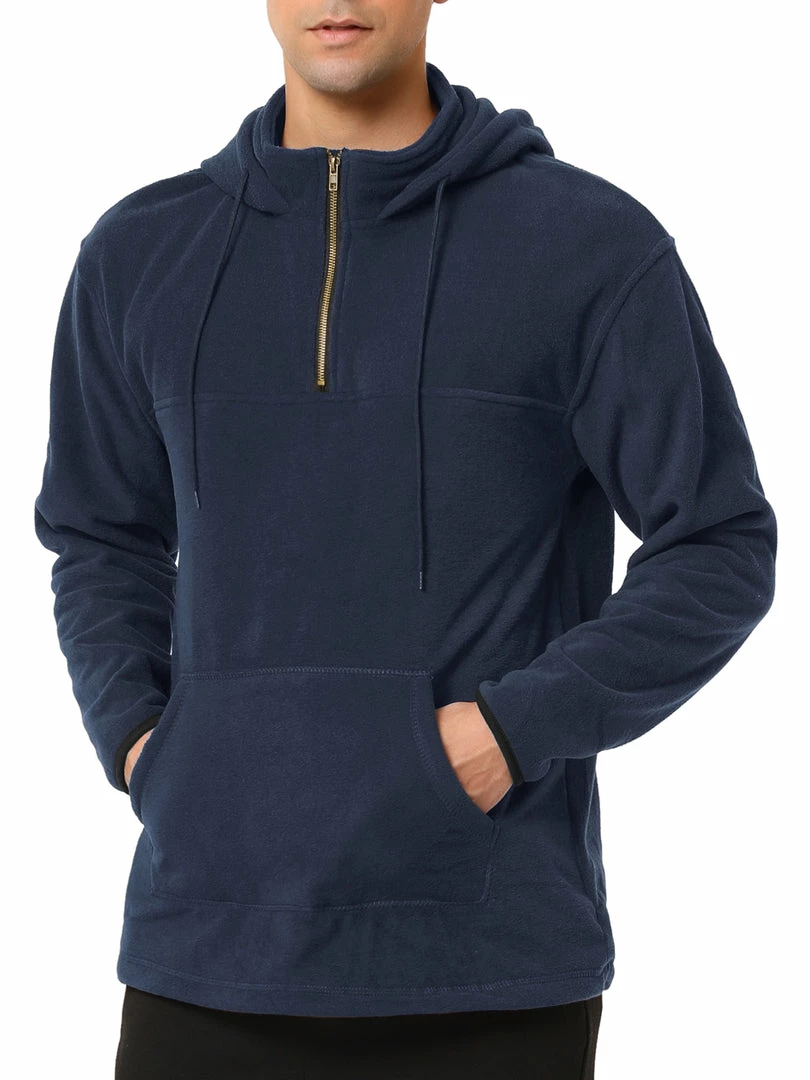 Allegra K Men's Drawstring Hooded Sweatshirt Plush Half Zip Outdoor Pullover Hoodie 4 Allegra K Men's Drawstring Hooded Sweatshirt Plush Half Zip Outdoor Pullover Hoodie