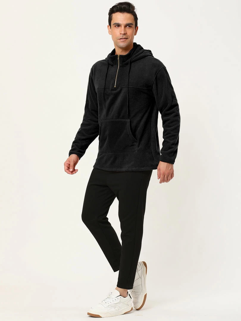 Allegra K Men's Drawstring Hooded Sweatshirt Plush Half Zip Outdoor Pullover Hoodie 13 Allegra K Men's Drawstring Hooded Sweatshirt Plush Half Zip Outdoor Pullover Hoodie